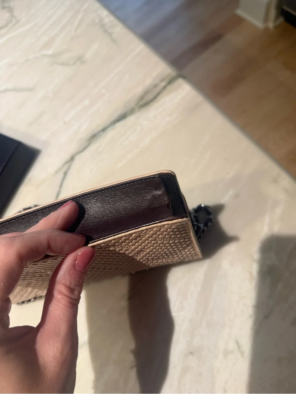 CHANEL Beige Quilted Leather Crossbody Wallet-on-Chain